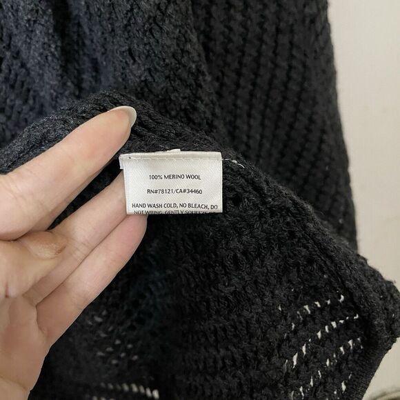 EILEEN FISHER open knit crochet long tunic gray sweater cardigan merino wool Med - Picture 3 of 5
